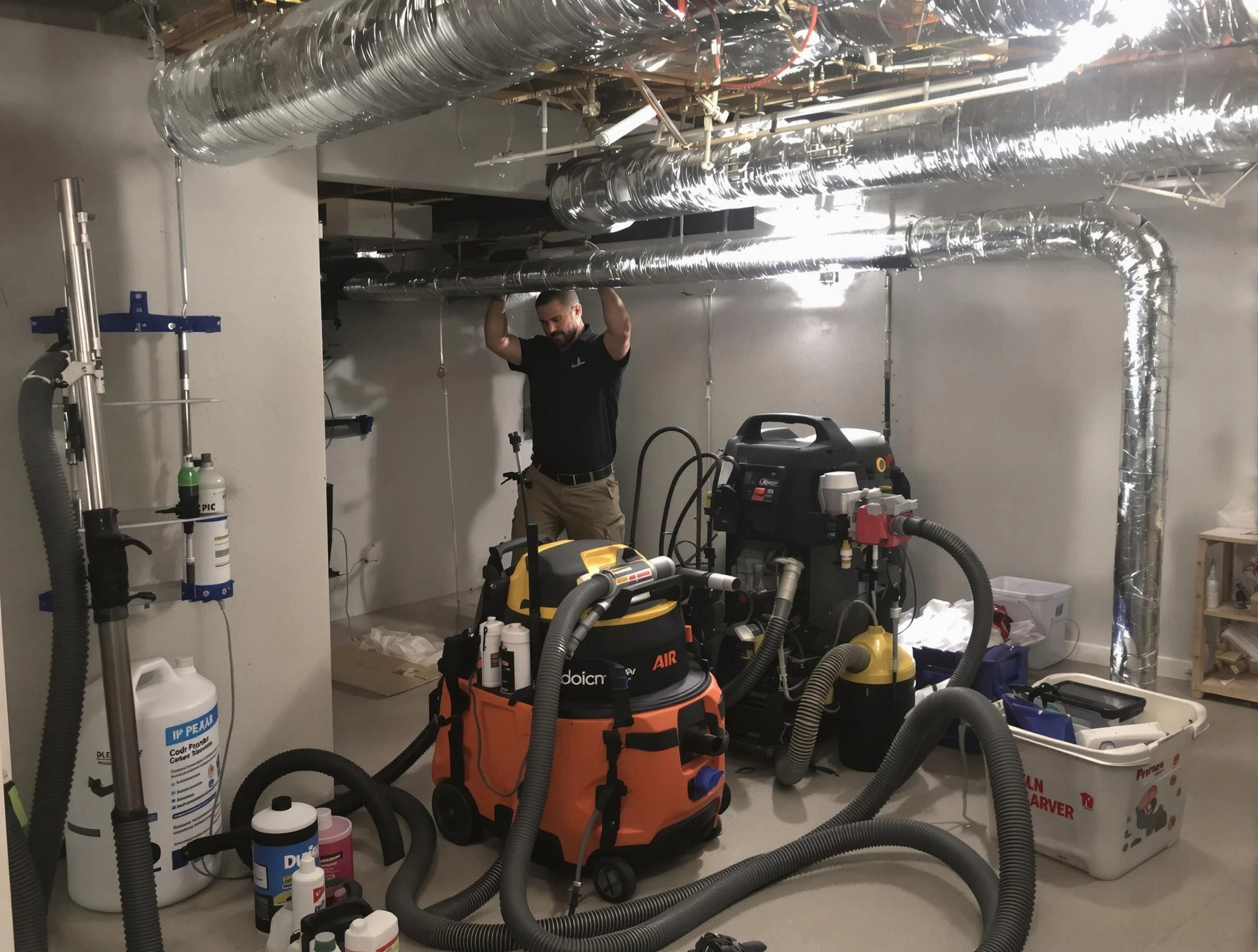 South Weber Air Duct Cleaning specialist performing professional mold removal from air ducts using safety equipment in South Weber
