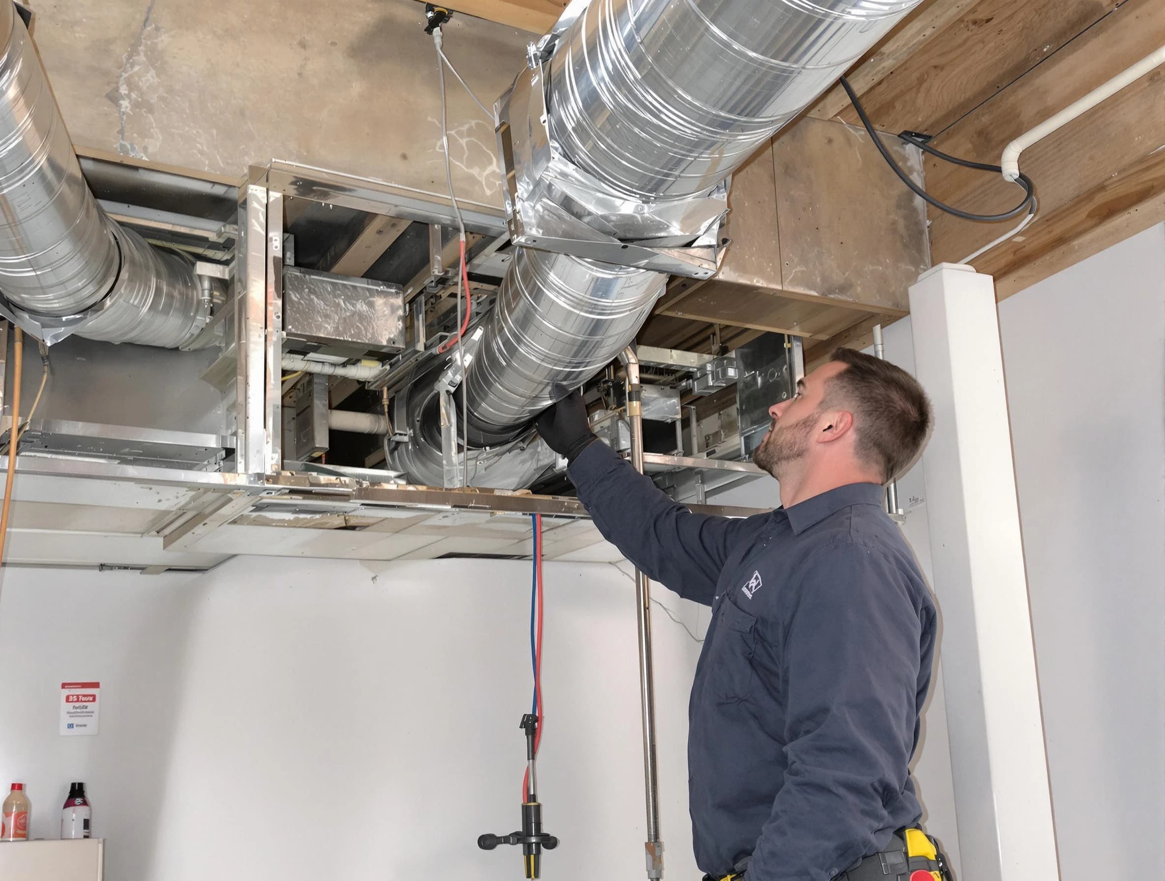 South Weber Air Duct Cleaning technician performing professional air duct repair using specialized tools in South Weber