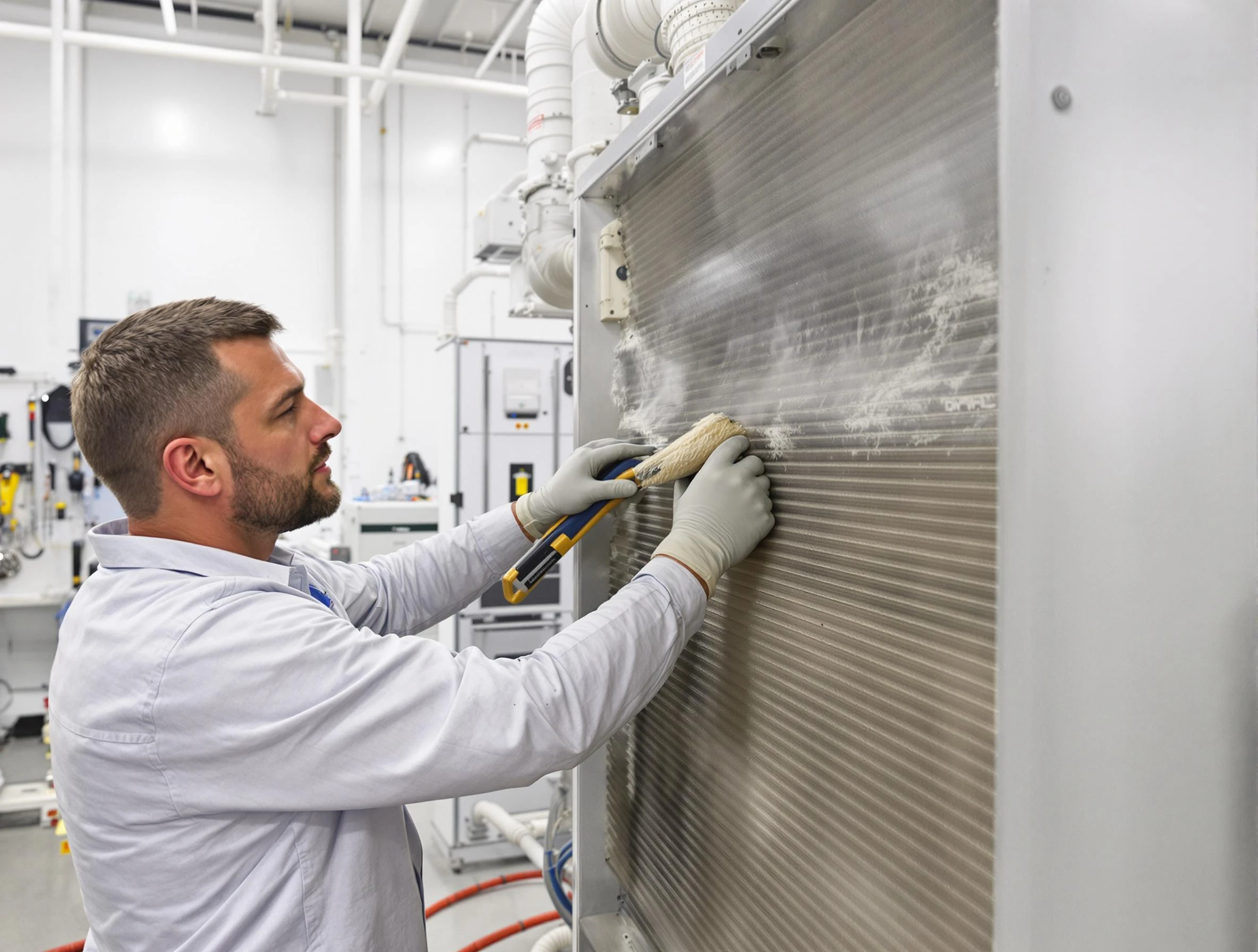 South Weber Air Duct Cleaning technician performing precision commercial coil cleaning at a South Weber business
