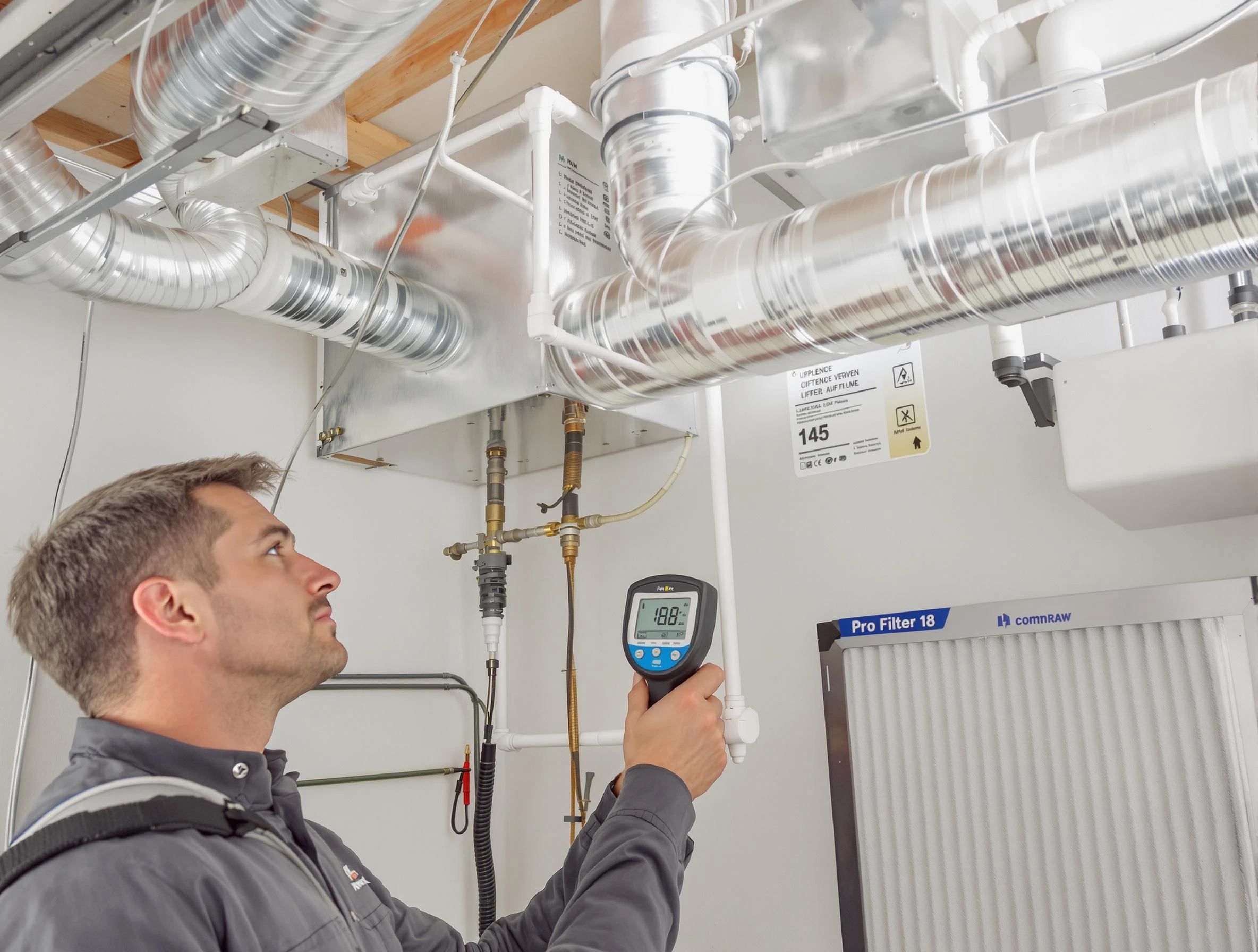 South Weber Air Duct Cleaning expert conducting detailed filter system inspection using diagnostic tools in South Weber