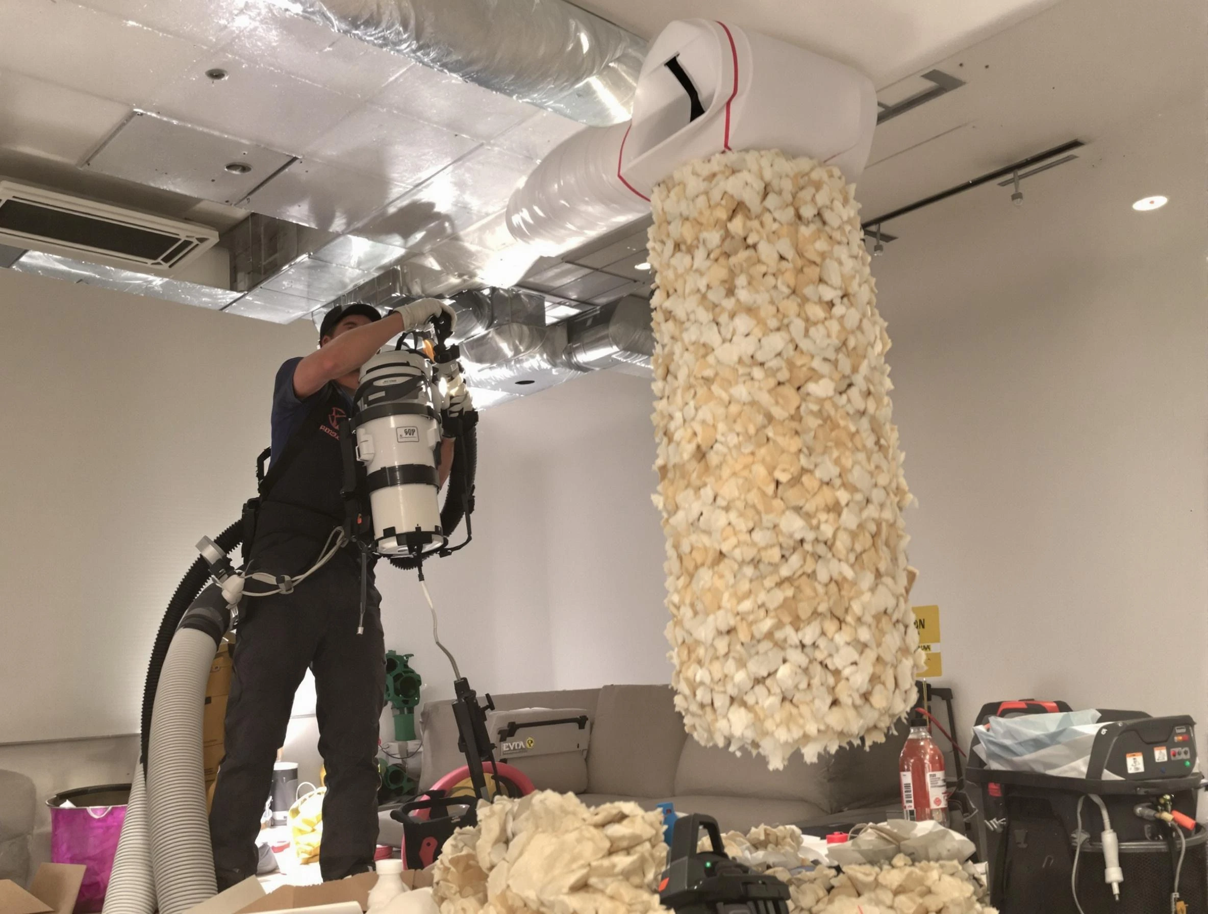 South Weber Air Duct Cleaning technician performing precision vacuum insulation removal in a residential property in South Weber